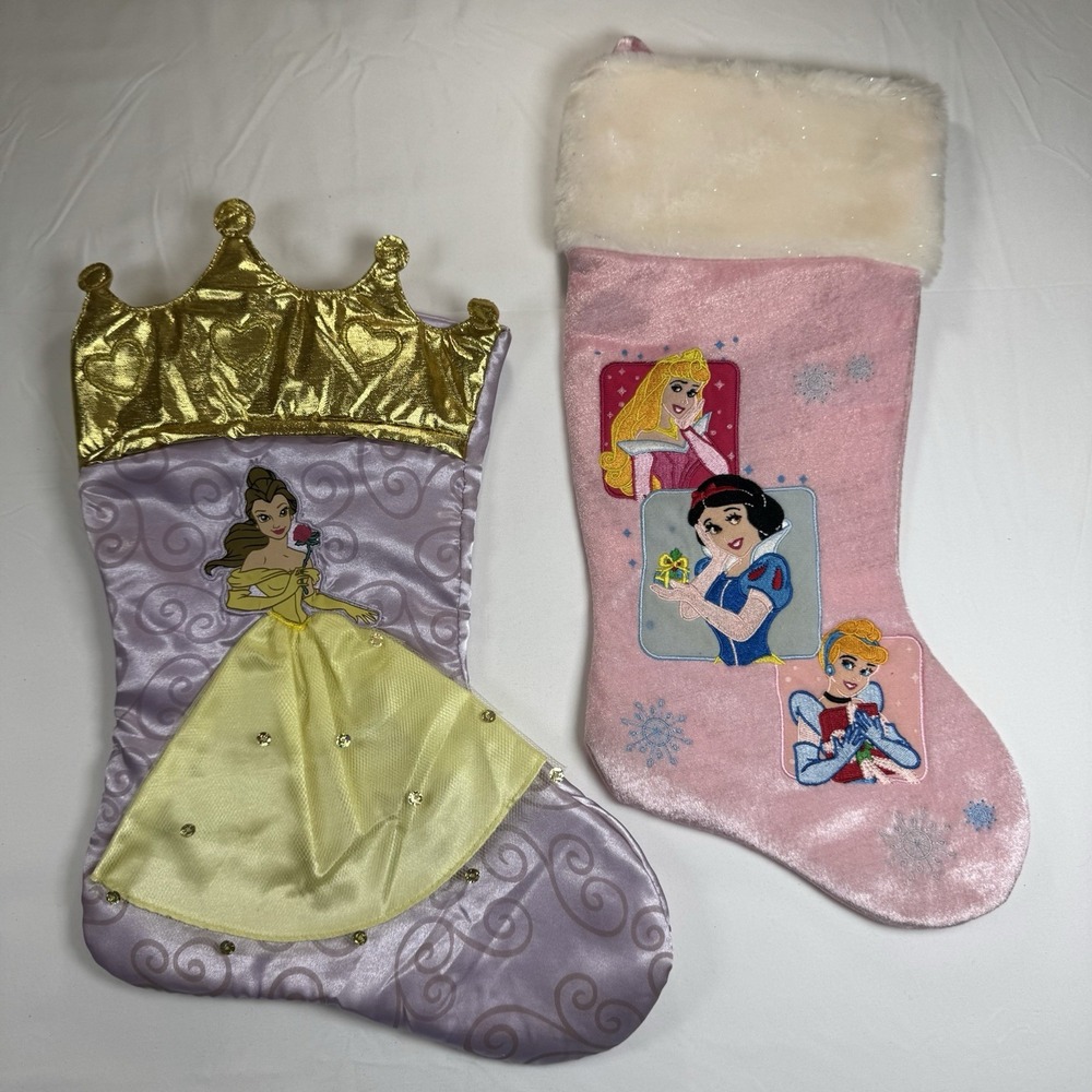 Disney Princess Christmas Stocking Set Of 2 Belle Snow White Cinderella Stocking